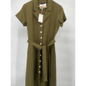Quince Women's 100% European Linen Button Front Martini Olive Green S